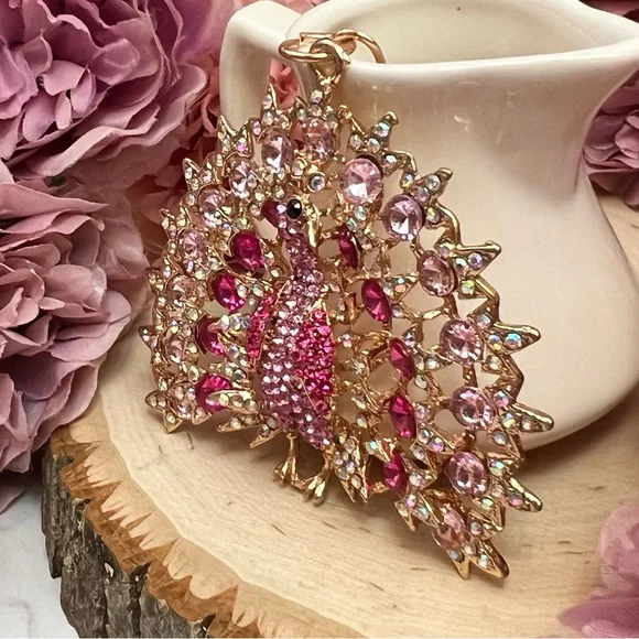 Beautiful Pink Crystal Peacock Keychain Charm - Picture 3 of 14